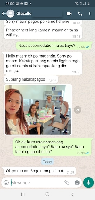 WhatsApp message from Glazelle