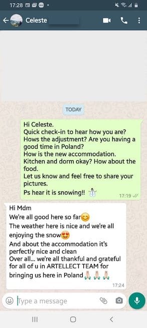 WhatsApp message from Celeste