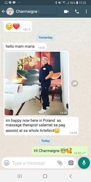 WhatsApp message from Charmaigne