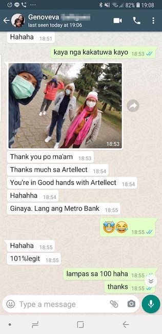 WhatsApp message from Ganoveva