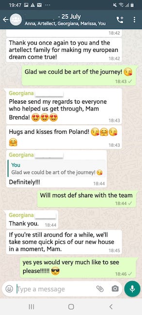 WhatsApp message from Georgiana