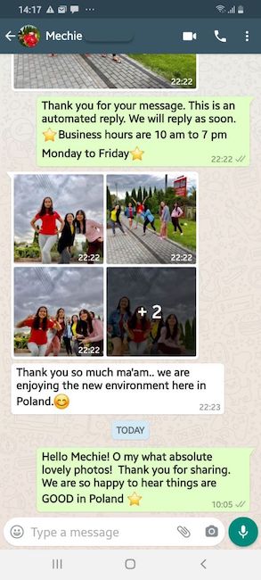 WhatsApp message from Mechie