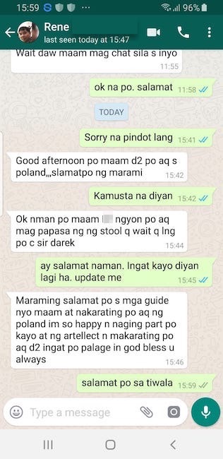 WhatsApp message from Rene