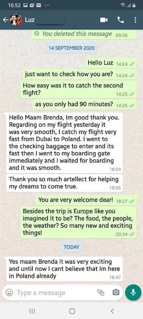 WhatsApp message from Luz