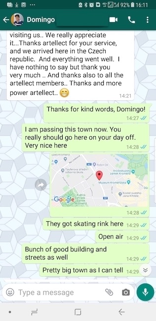 WhatsApp message from Domingo