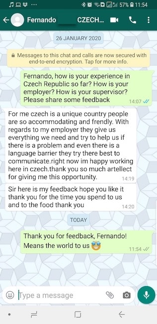 WhatsApp message from Fernando