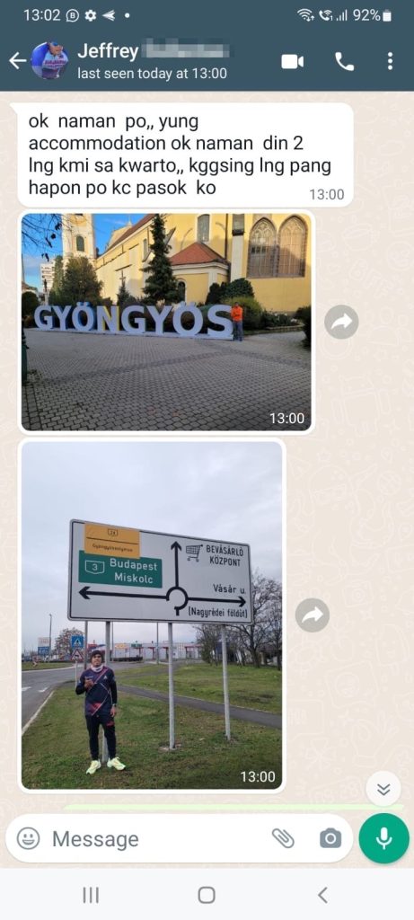 WhatsApp message from Jeffrey